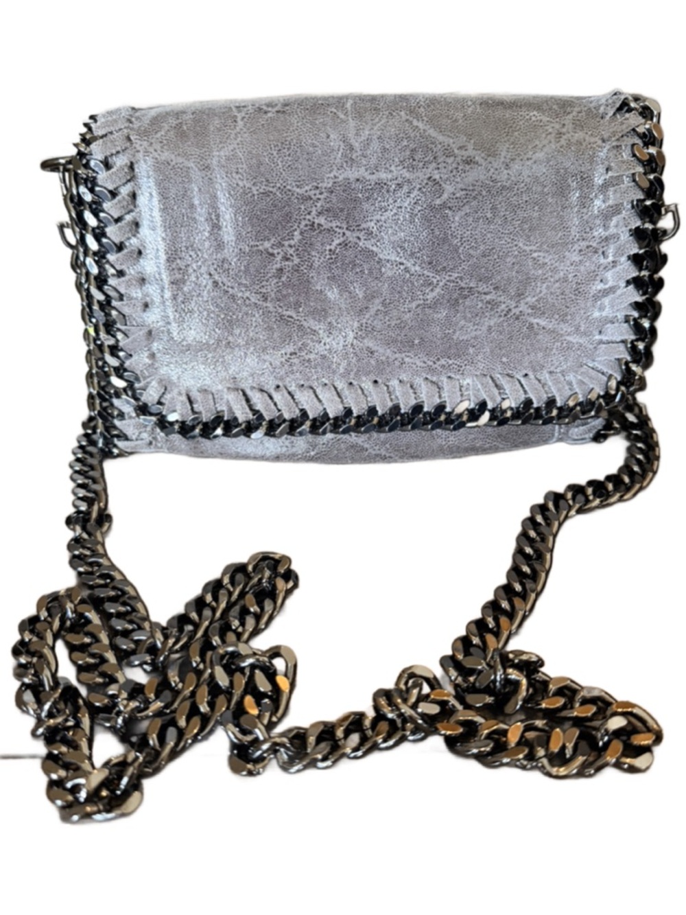 Borse in Pelle Italian Leather Silver Chain-Edge Crossbody Bag